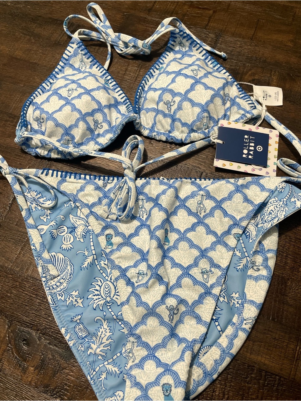 Roller Rabbit Light Blue & White Scallop Print Triangle Bikini Set
